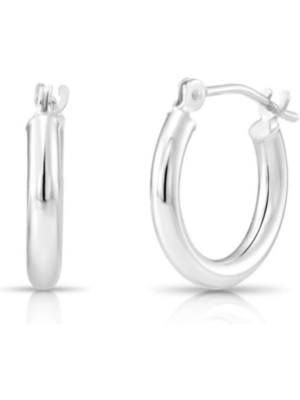 Classic 10K White Gold Polished Hoop Earrings - Elegant Round Design, Timeless